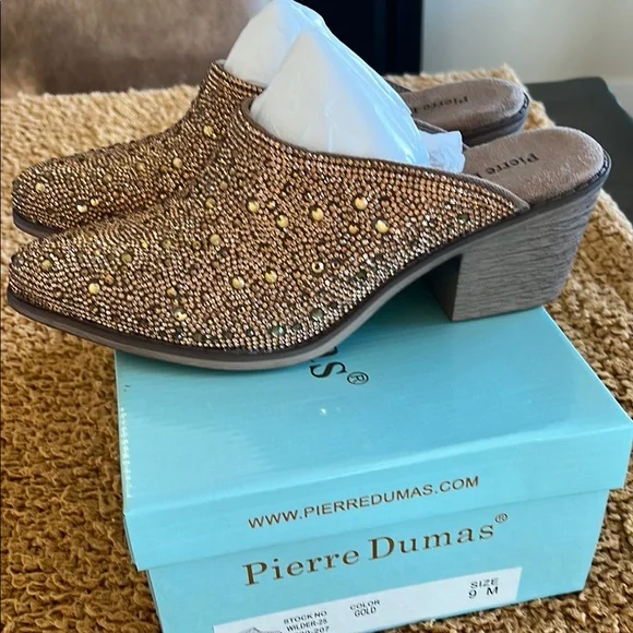 Pierre Dumas Women's Gold Studded Mules - Picture 1 of 1